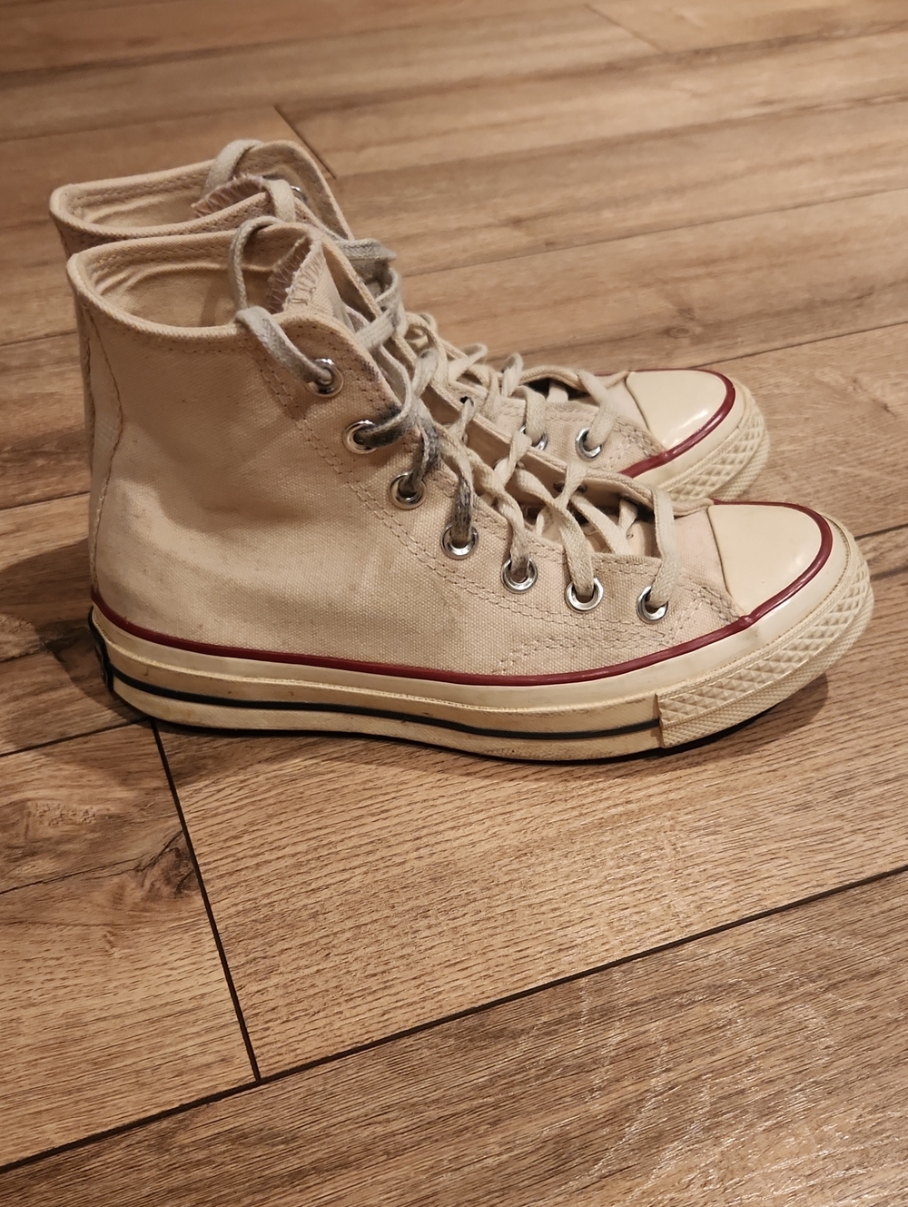 Converse High-Top Sneakers in Cream with Red Trim